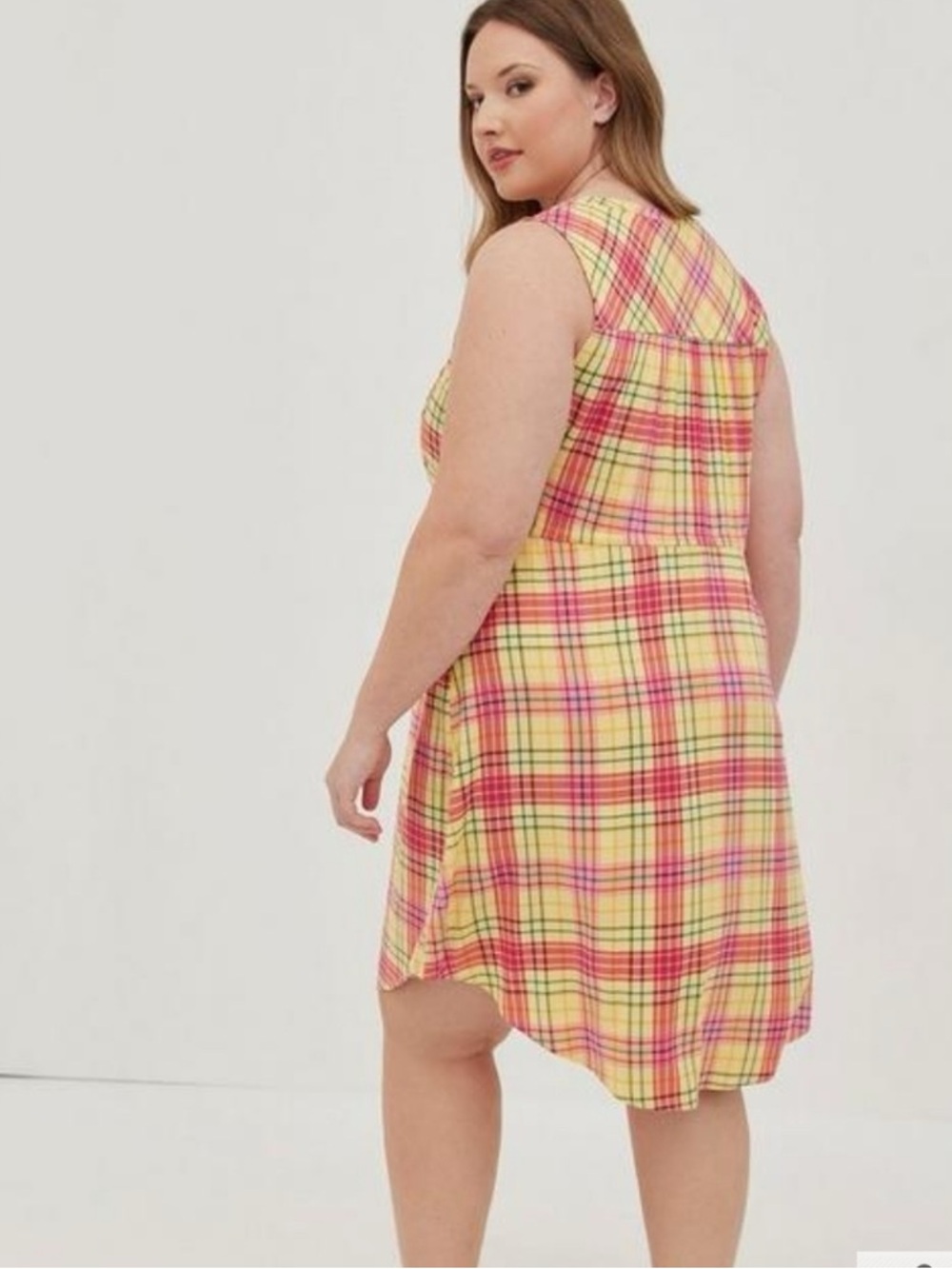 torrid dress plaid Pink and Yellow Zip-Front shirt dress 3x spring summer - Picture 2 of 10